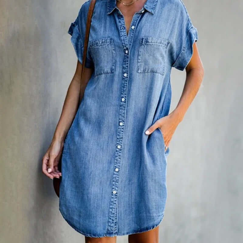 ANGELINE™ - ELEGANT DENIM DRESS WITH TUMMY COVERAGE