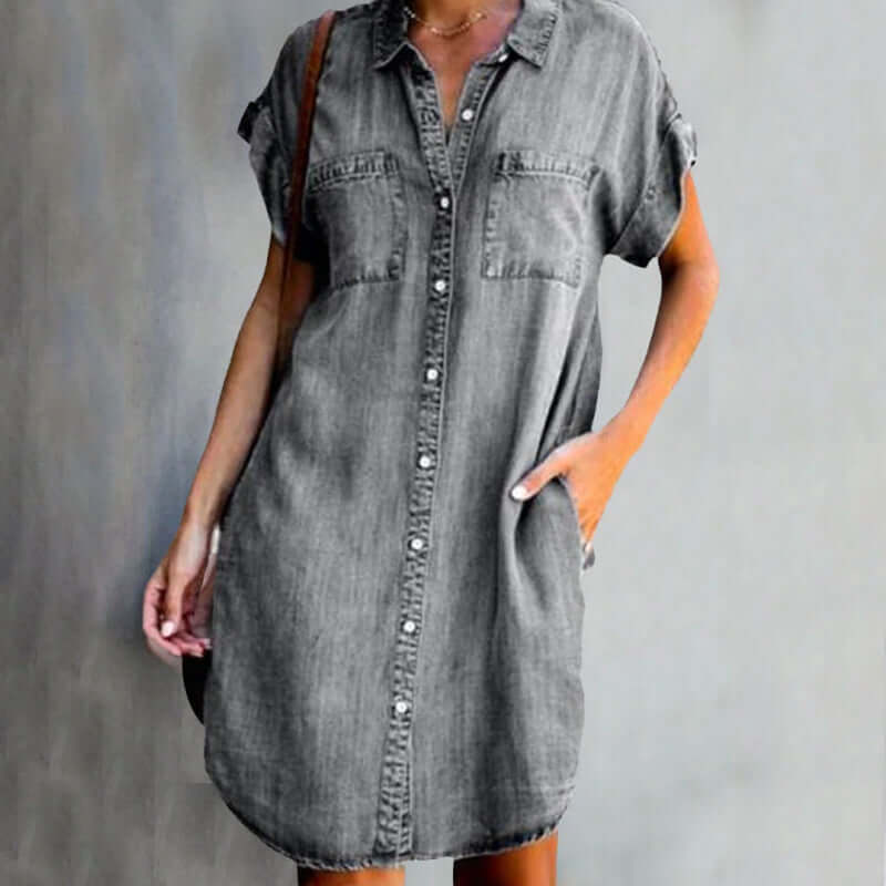 ANGELINE™ - ELEGANT DENIM DRESS WITH TUMMY COVERAGE