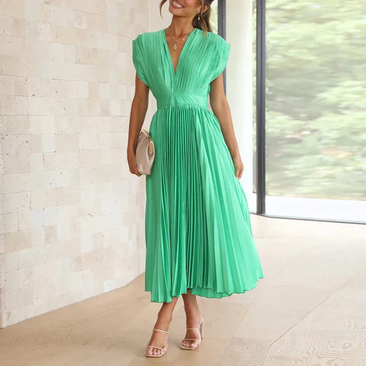 Lumière - V-neck Maxi Dress with Pleats