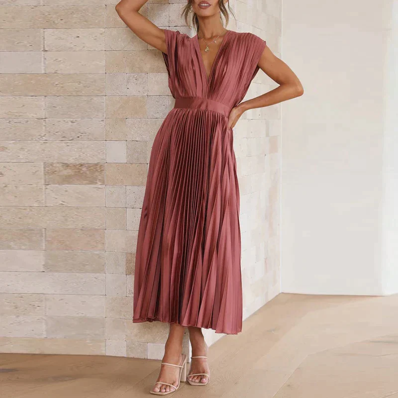 Lumière - V-neck Maxi Dress with Pleats