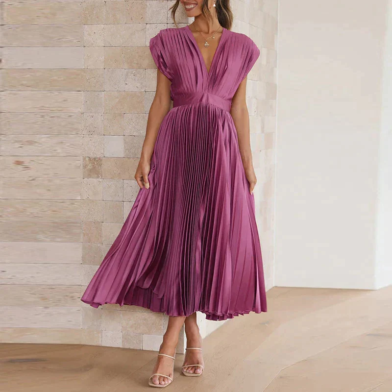 Lumière - V-neck Maxi Dress with Pleats