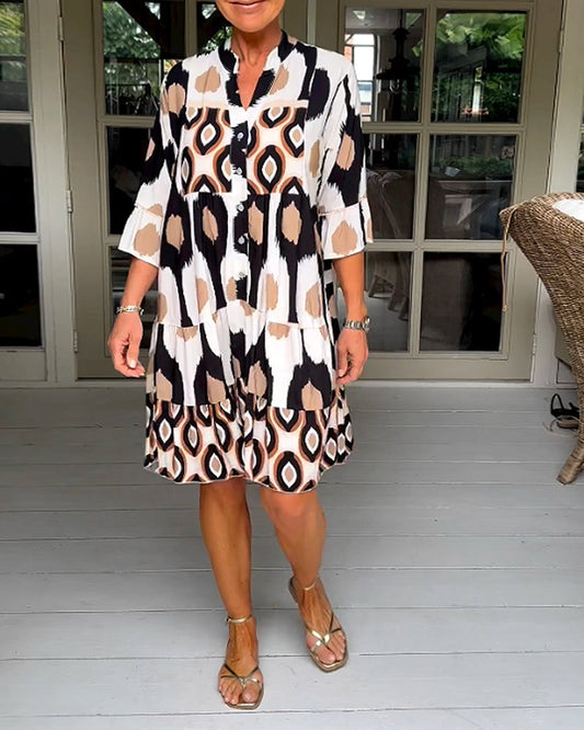 Laura -  Stylish Print Dress with 3/4 sleeves